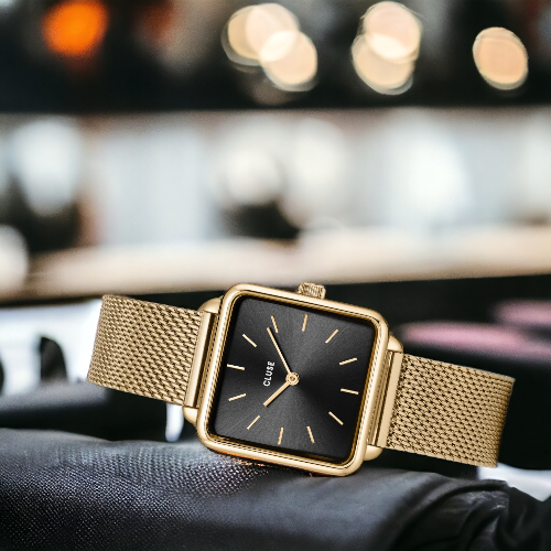 ❗️ Nuevo Producto ⚜️ | LuxeSet™ - Reloj La Tétragone Mesh negro y dorado🧩💖