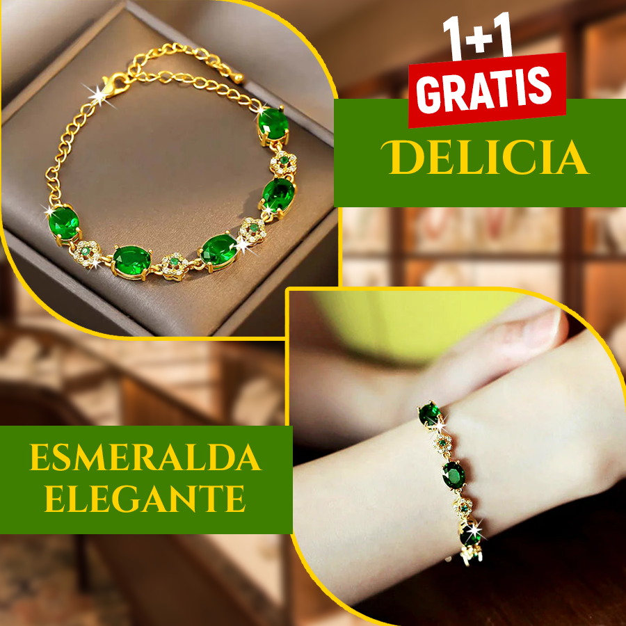 💥 Compra 1 y obten 1 gratis ❗️| Pulsera de Oro de 18K con Esmeralda Verde💚