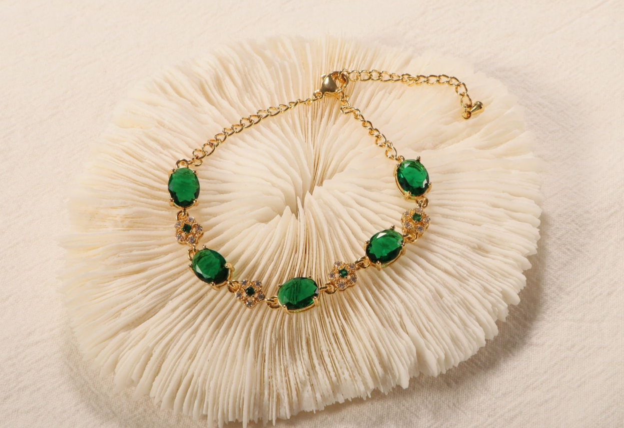 💥 Compra 1 y obten 1 gratis ❗️| Pulsera de Oro de 18K con Esmeralda Verde💚