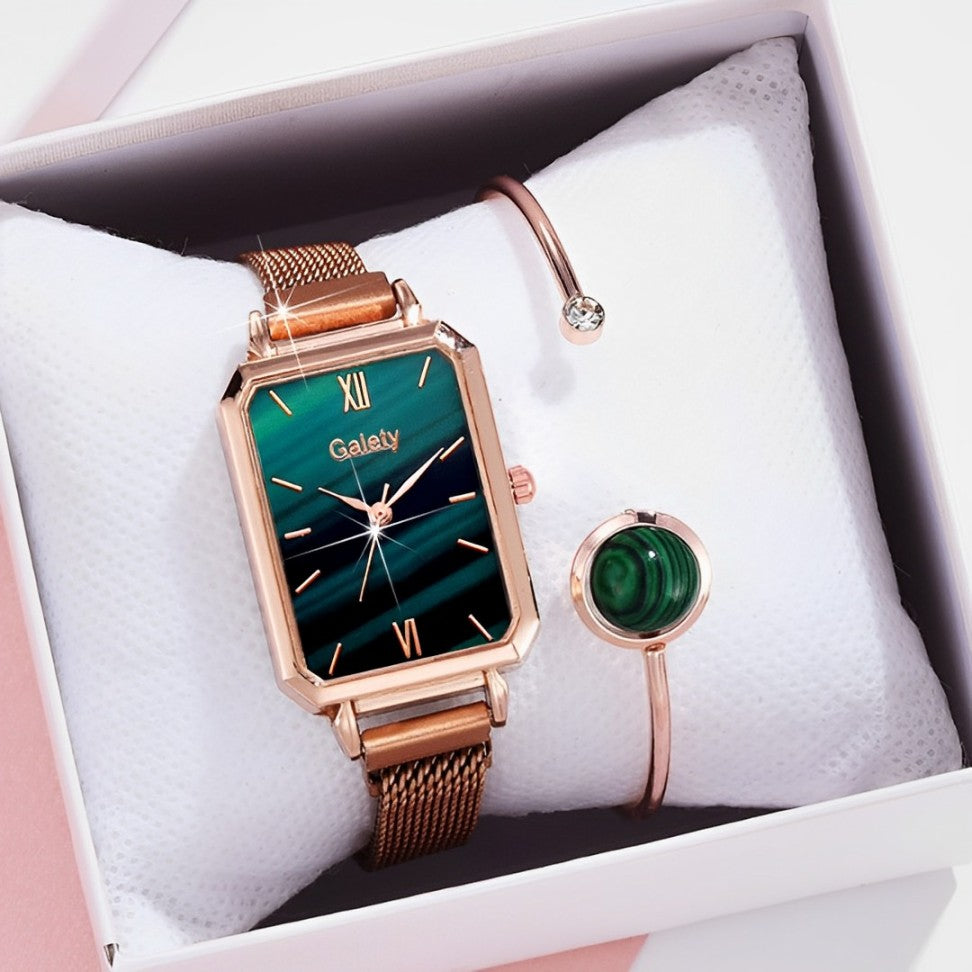 🔥 OFERTA EXCLUSIVA | Esmeralda™ Reloj de cuarzo de malla de oro rosa para mujer