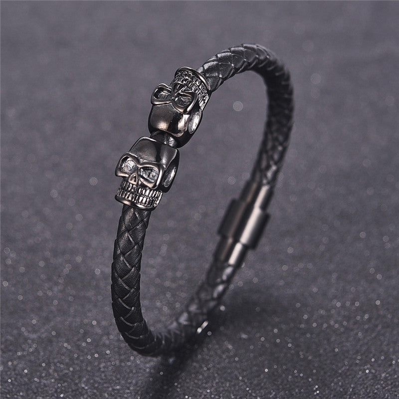 ❗️ EXCLUSIVO ❗ | Skull™ Pulsera de cuero con calavera negra SkeletonHD